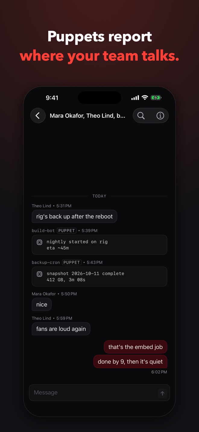 Puppets report where your team talks