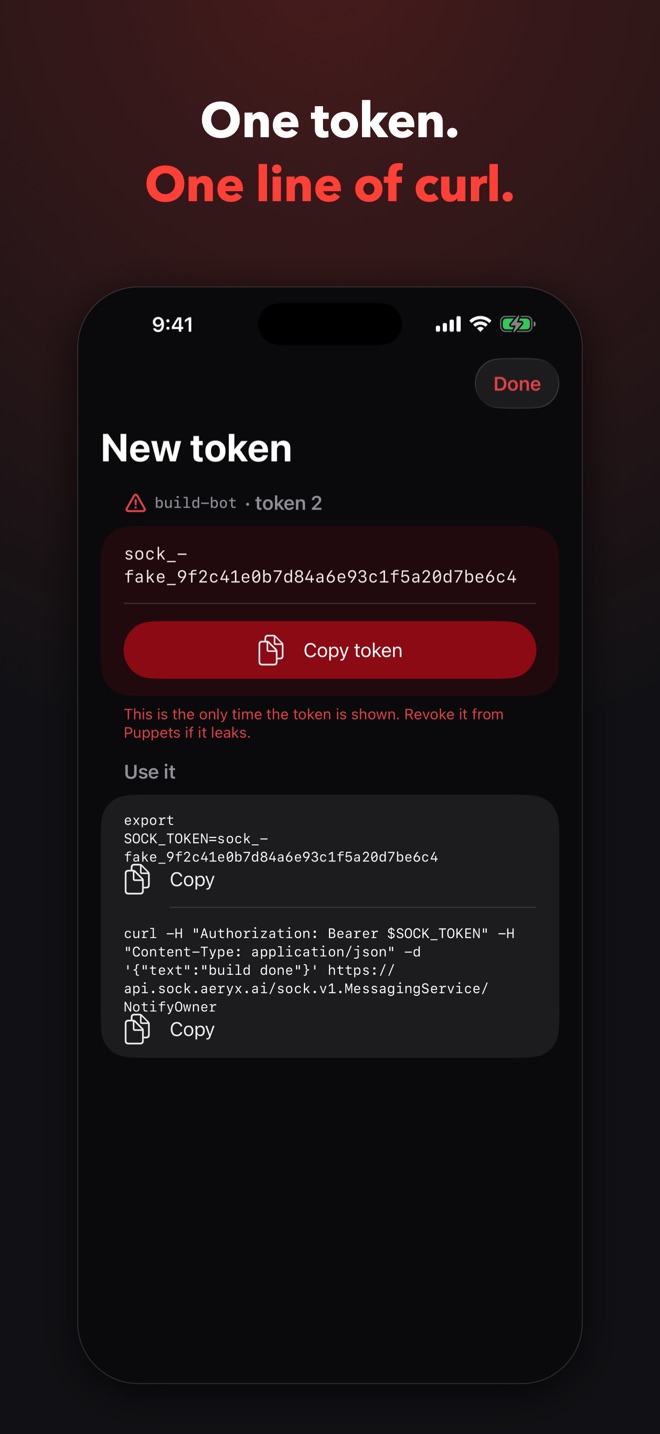 A new puppet token and its curl line