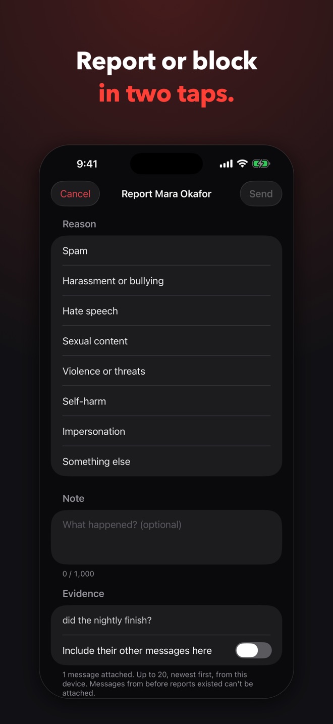 Reporting a message in two taps
