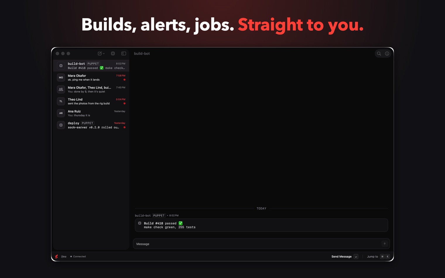 A puppet posting a build result on the Mac